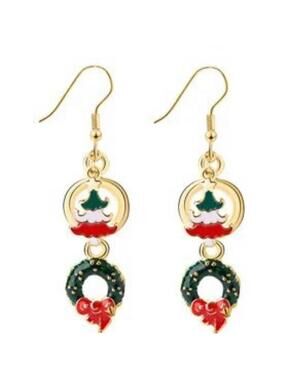 New Pretty Christmas 🎄 Wreath Enamel Dangle Double Tier Earrings